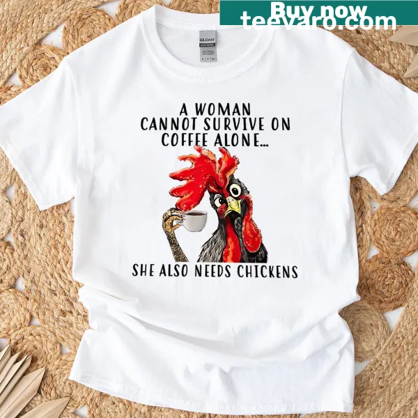 Humorous typography design on a coffee and chicken T-shirt