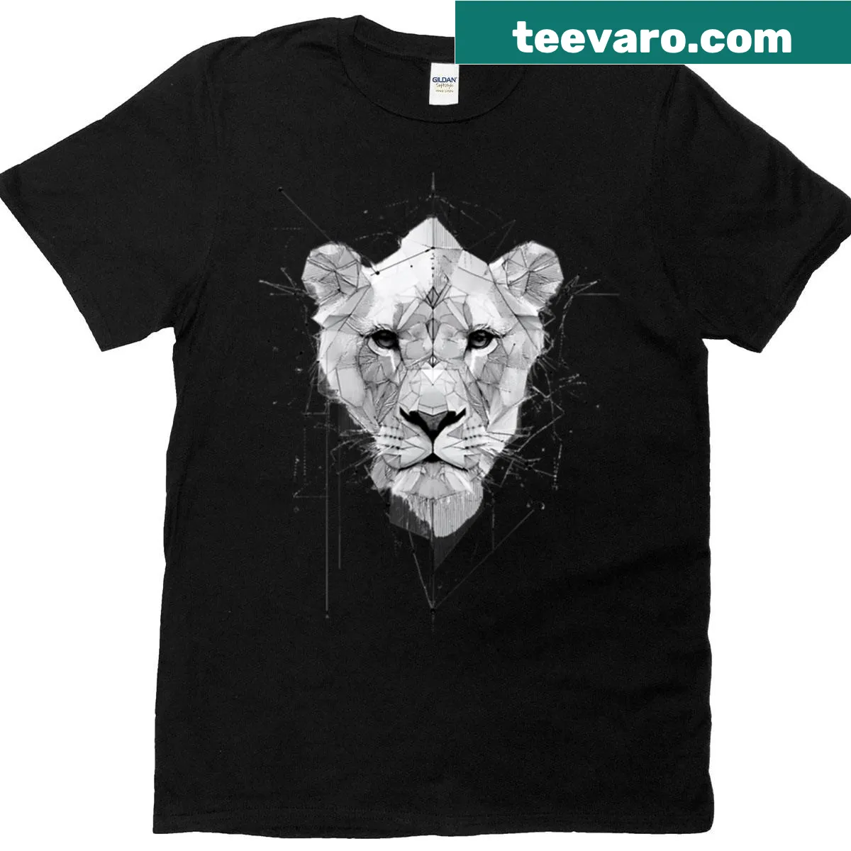 Oversized T-shirt featuring abstract geometric lion illustration — on a men's t-shirt