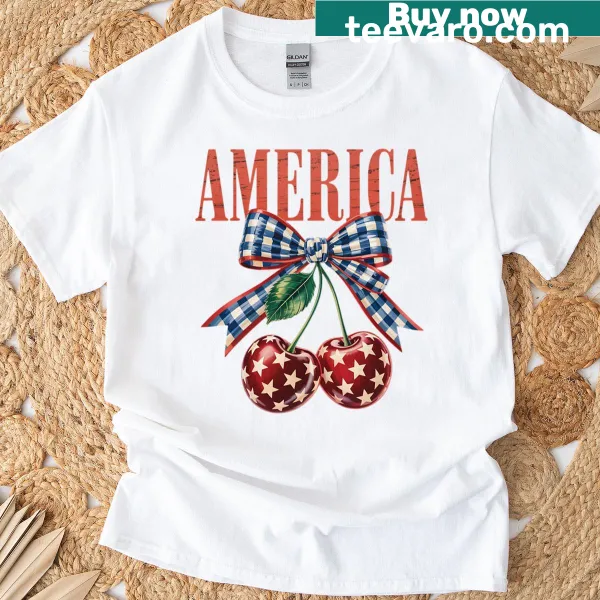 Cute cherry design with bow for Fourth of July on a t-shirt
