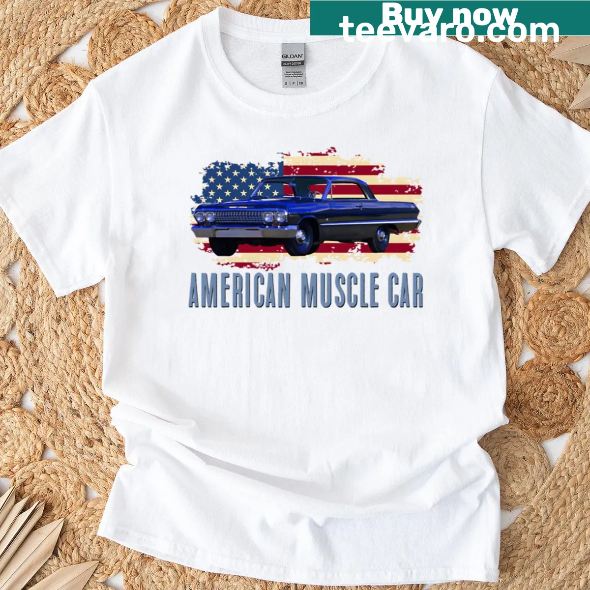 Oversized T-shirt featuring a muscle car design — on a men's t-shirt