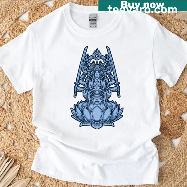 Illustration of Ancient Lotus Guard Warrior for a fantasy-themed shirt