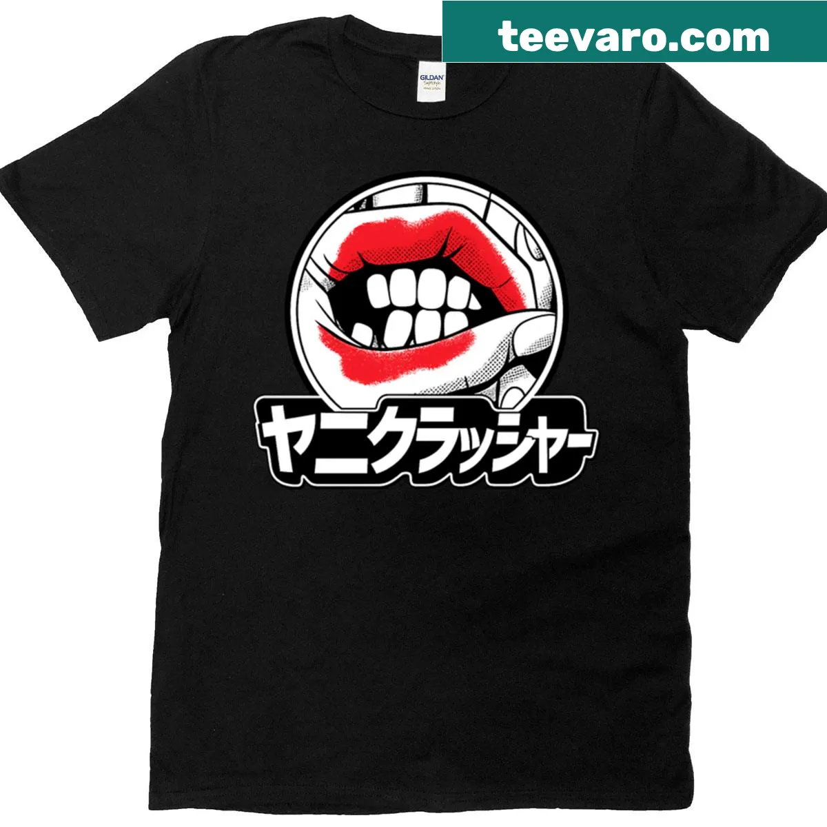 Bold pop art graphic of hands and a mouth on a T-shirt — on a men's t-shirt