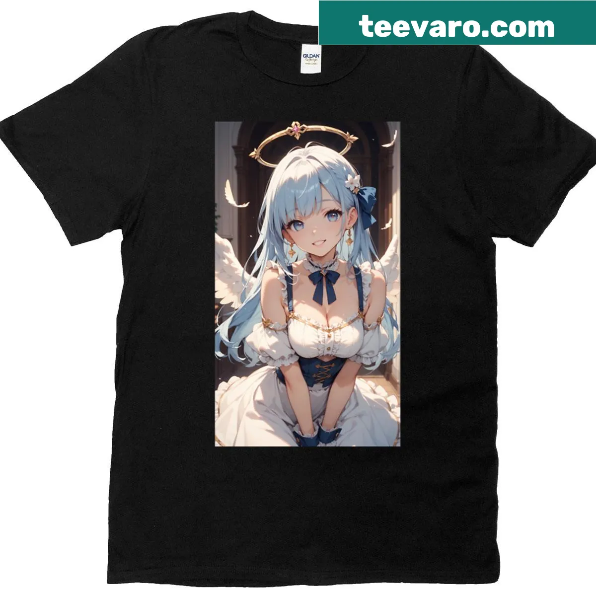 Watercolor graphic of a radiant blue sky on t-shirt — on a men's t-shirt
