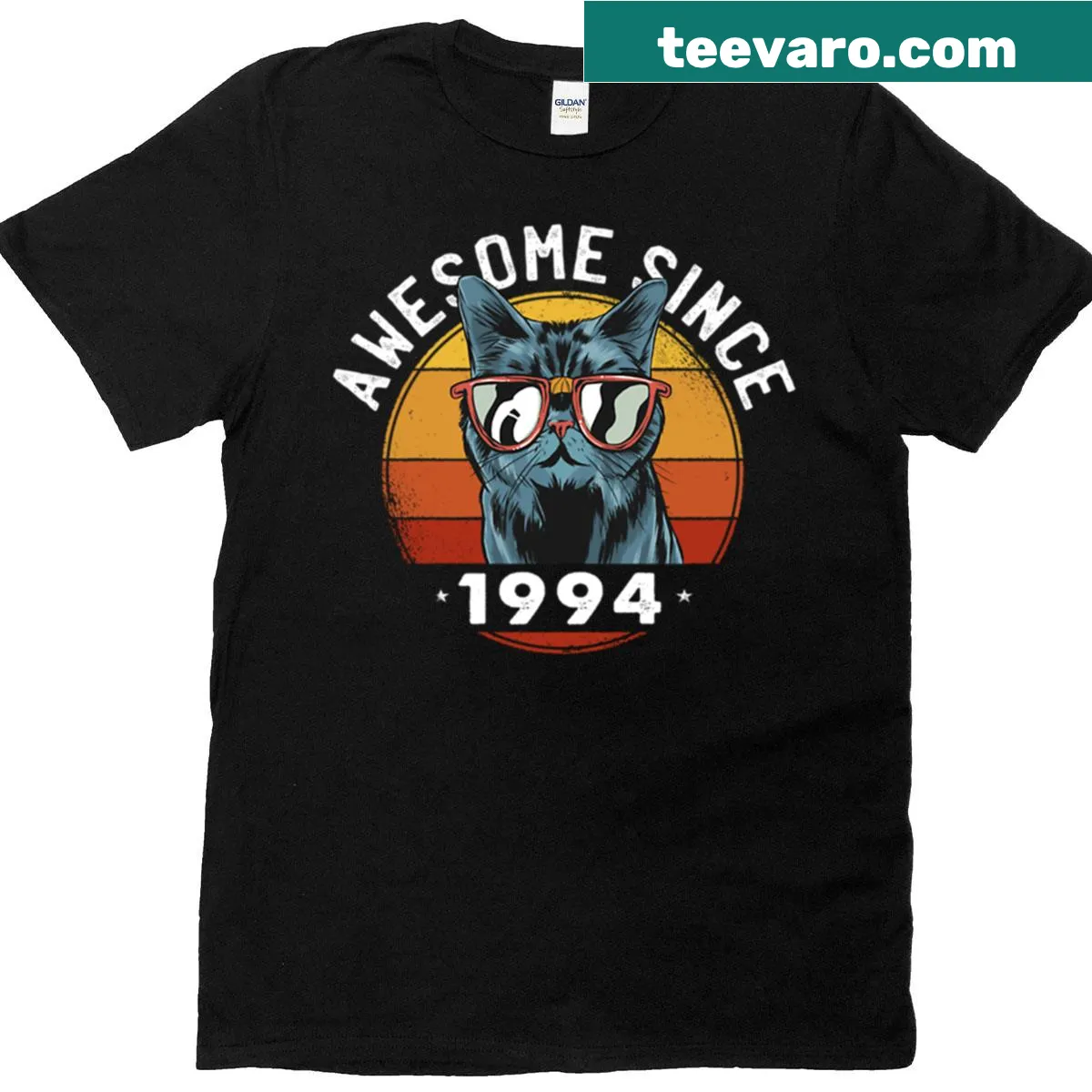 Birthday t-shirt for cat lovers with 'Awesome Since 1994' text — on a men's t-shirt