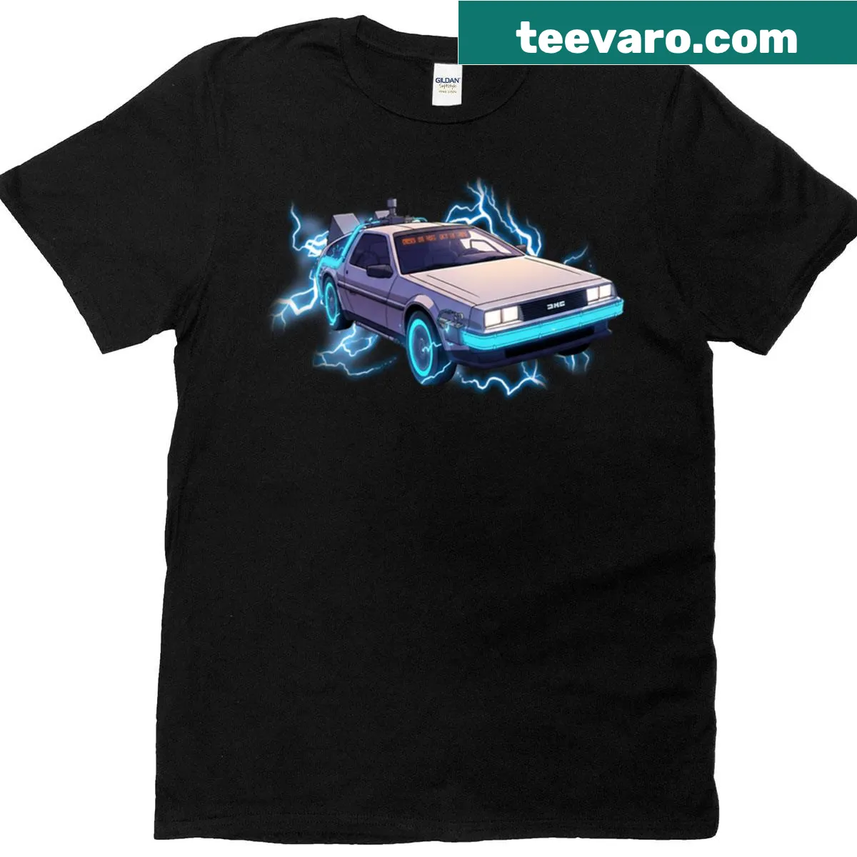 Delorean T-shirt featuring the iconic time-traveling car from Back to the Future — on a men's t-shirt