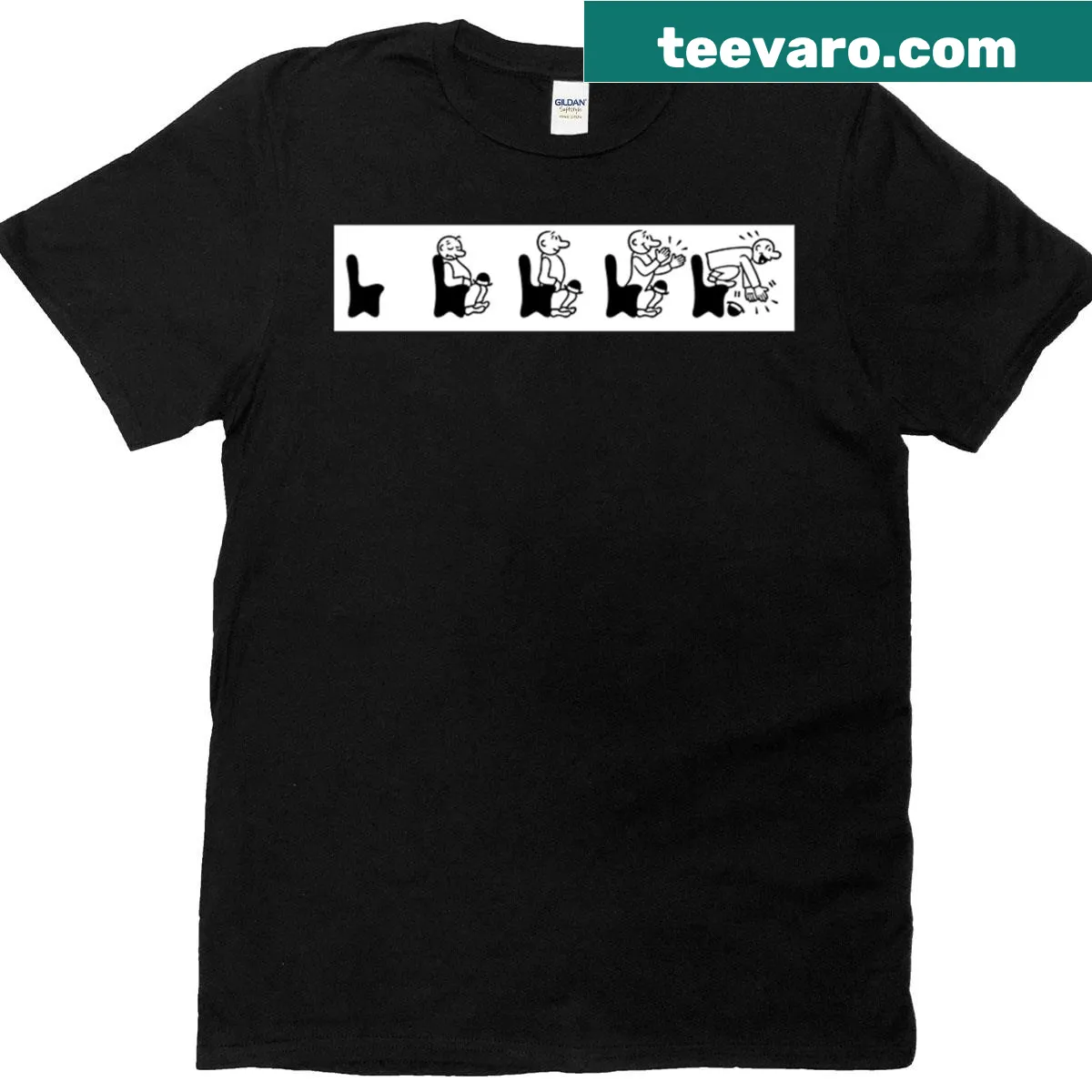 Retro t-shirt with movie rating illustration of a pink little man — on a men's t-shirt