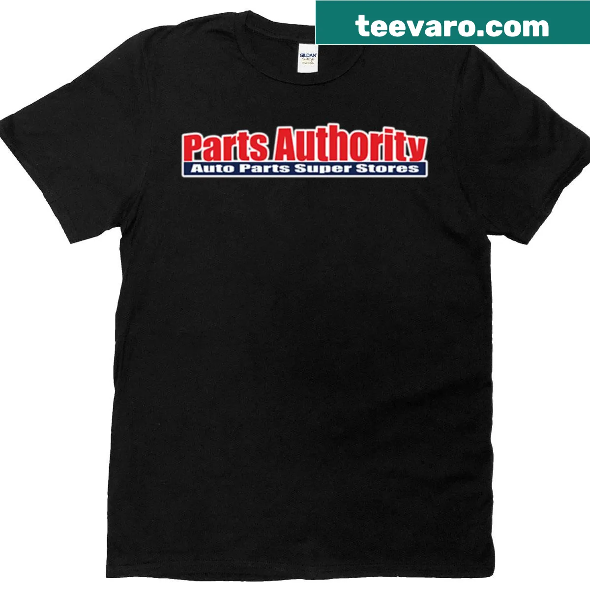 Parts Authority logo printed on an automotive-themed T-shirt — on a men's t-shirt