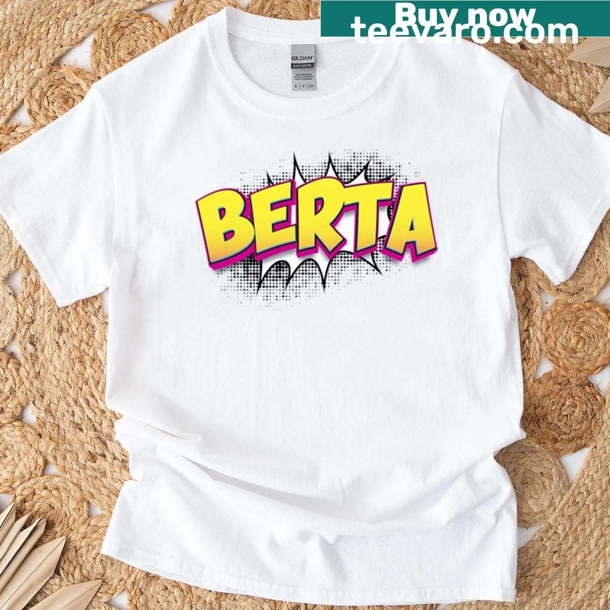 Comic book style shirt with the name 'Berta' in pop art design — on a men's t-shirt
