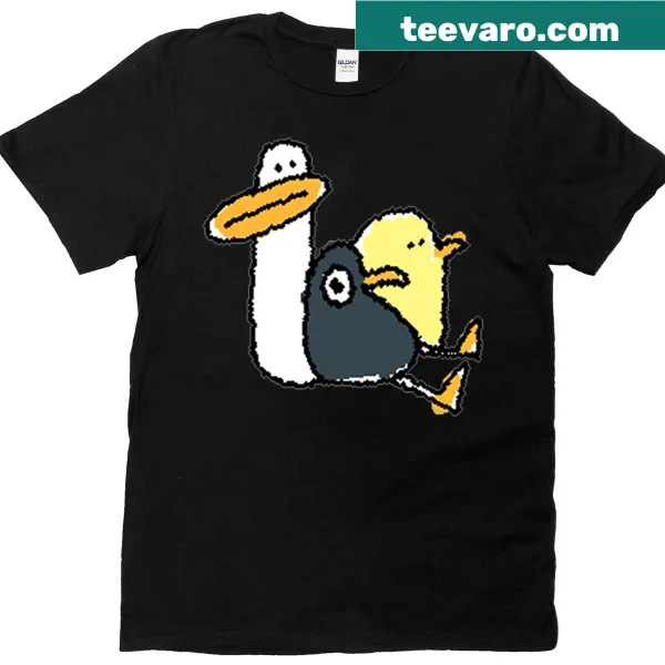 Playful oversized T-shirt featuring whimsical birds in a party theme