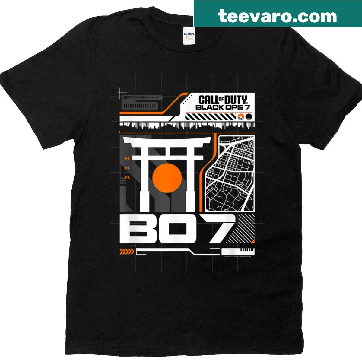 Black Ops 7 silhouette graphic video game t-shirt. — on a men's t-shirt