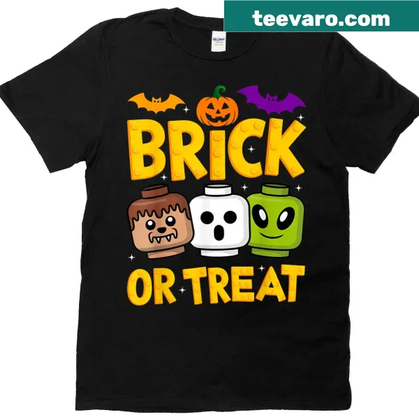 Halloween-themed kids T-shirt with a block building design