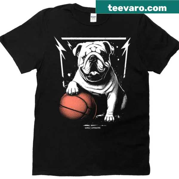 Illustration of a bulldog playing basketball