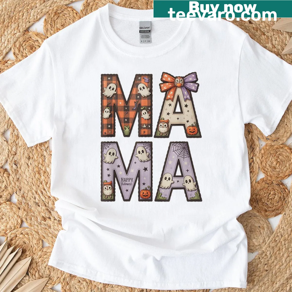 Halloween T-shirt for moms with festive spooky season graphics — on a men's t-shirt