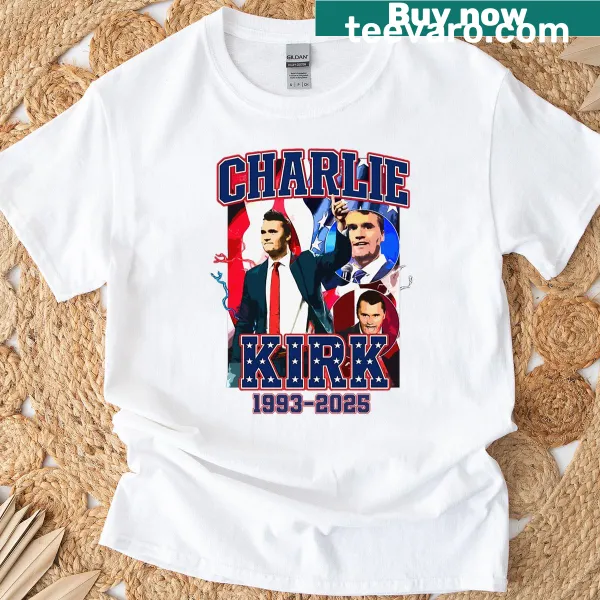 Patriotic Charlie Kirk T-shirt featuring a year range in bold typography