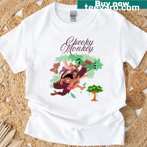 Cartoon jungle scene with monkey and apes on T-shirt