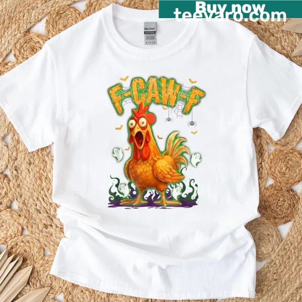 Halloween T-shirt with a spooky chicken and spider web graphic