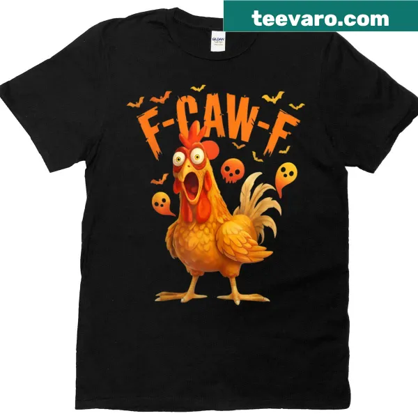 Funny Halloween T-shirt with bats and Chicken F-caw-f text