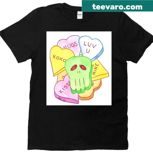 Chthulu surrounded by candy hearts in a playful illustration