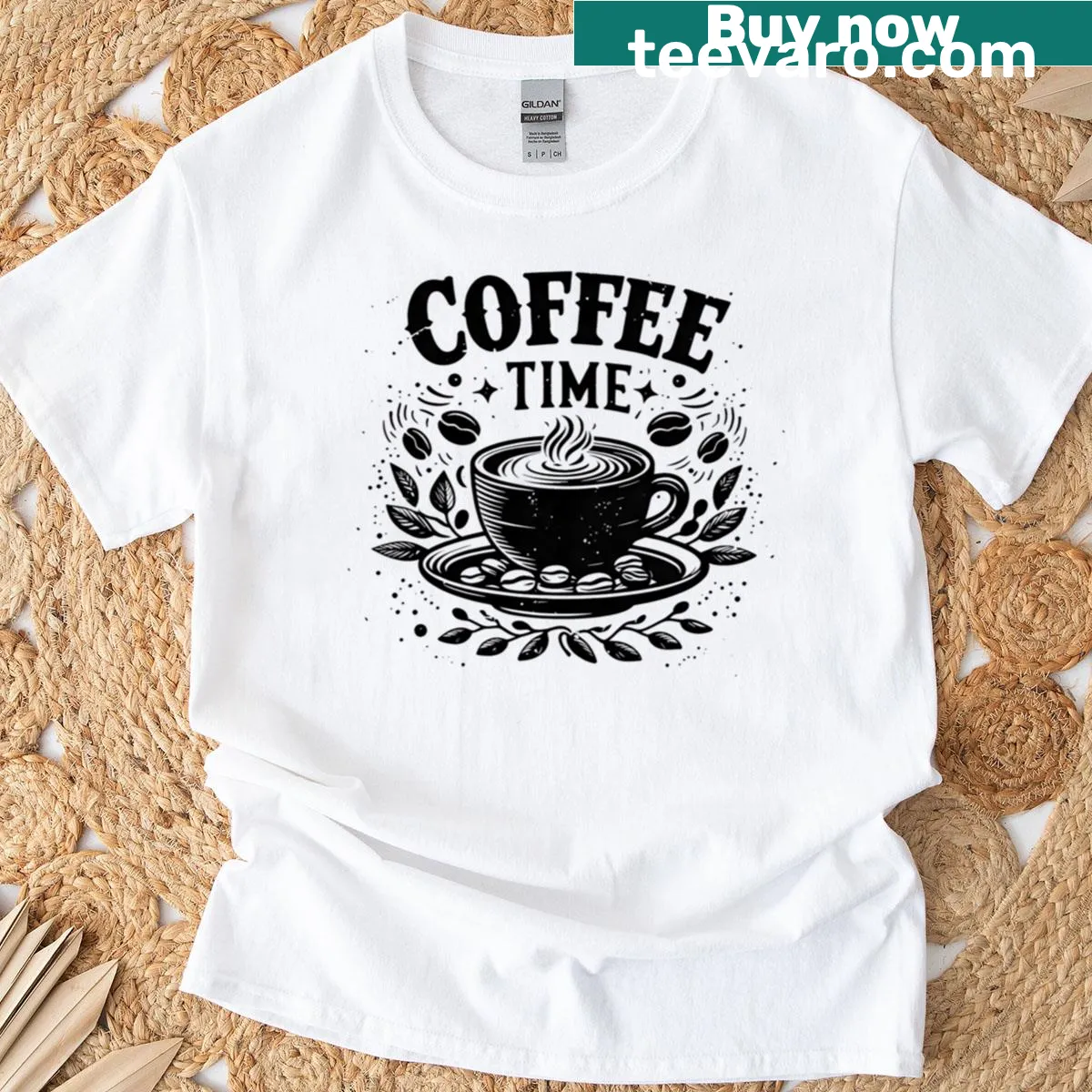 Retro t-shirt with 'Coffee Oclock' graphic design for coffee lovers — on a men's t-shirt