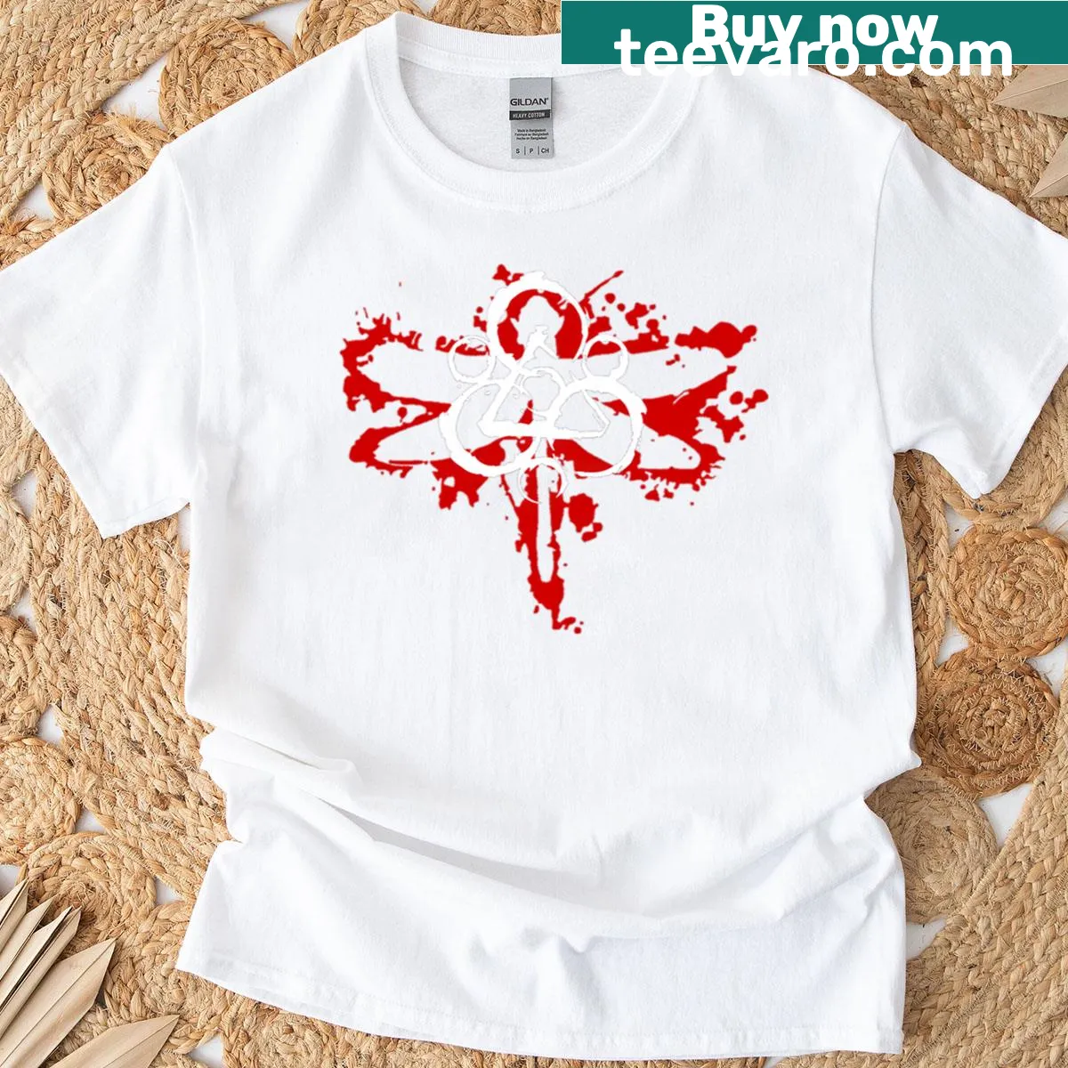 Vintage-style t-shirt featuring Coheed and Cambria logo — on a men's t-shirt