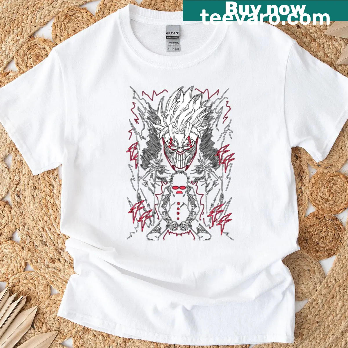 Oversized anime-inspired t-shirt featuring Momo Spirit Fighter — on a men's t-shirt