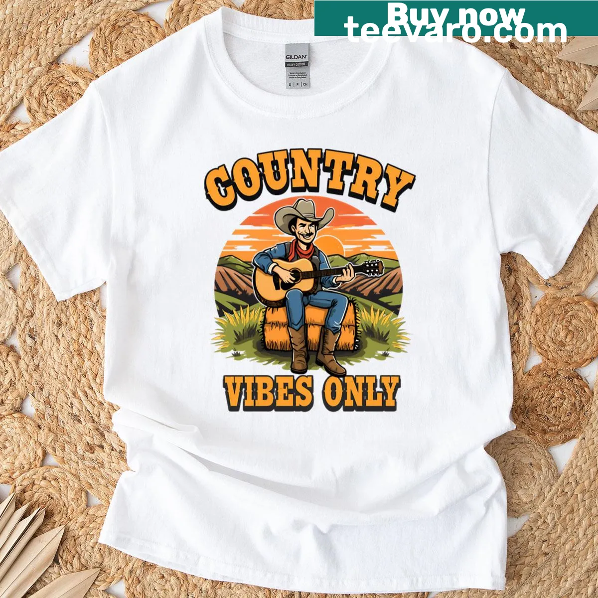 Oversized t-shirt with Country Vibes Only typography — on a men's t-shirt