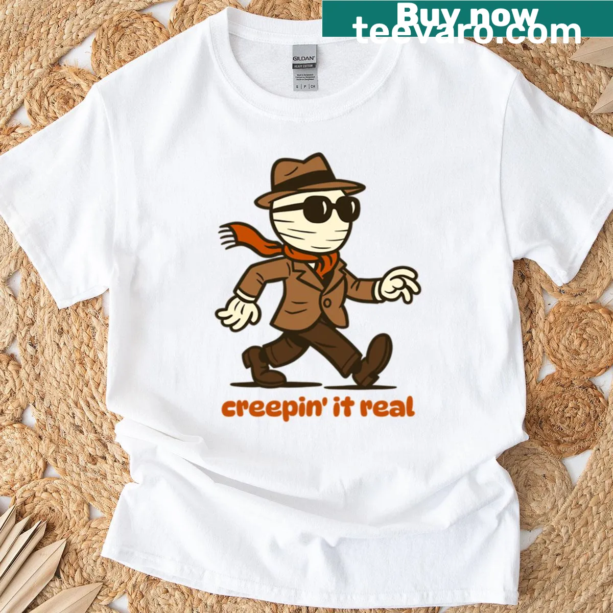 Playful T-shirt with 'Creepin It Real' text — on a men's t-shirt