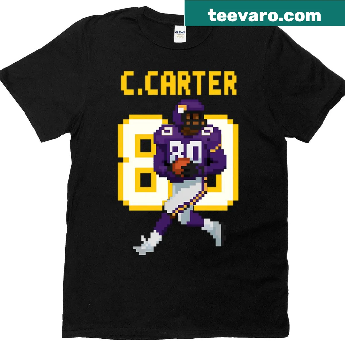 8-bit pixel football T-shirt featuring Cris Carter — on a men's t-shirt