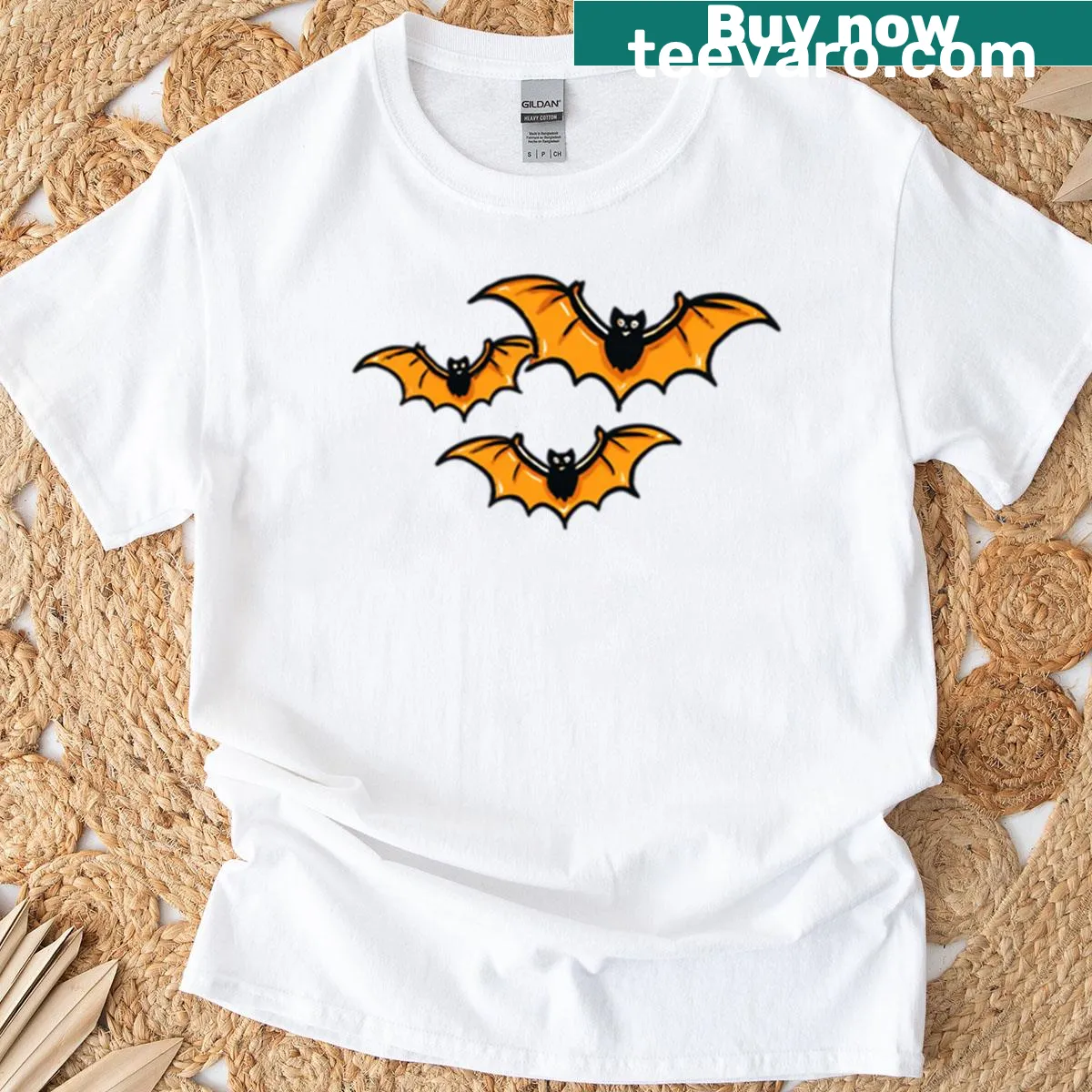 Cartoon Halloween bats illustration on a fun graphic tee — on a men's t-shirt