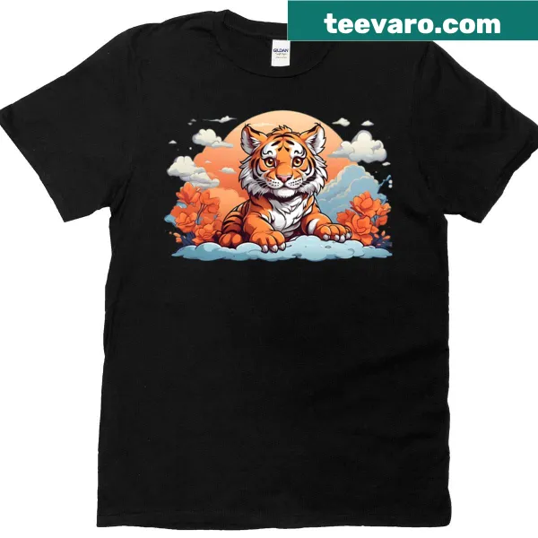 Cute tiger floating among clouds graphic T-shirt