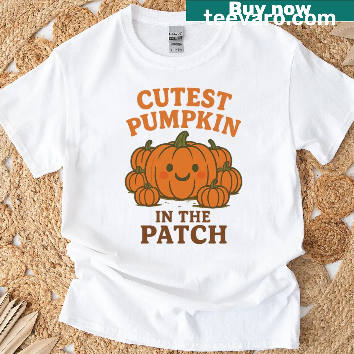 Vintage Halloween tee with 'Cutest Pumpkin In The Patch' text — on a men's t-shirt