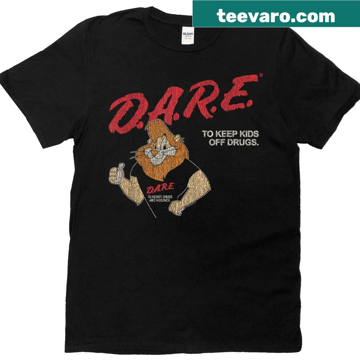 Daren the Lion illustration from the Dare Program on a t-shirt — on a men's t-shirt