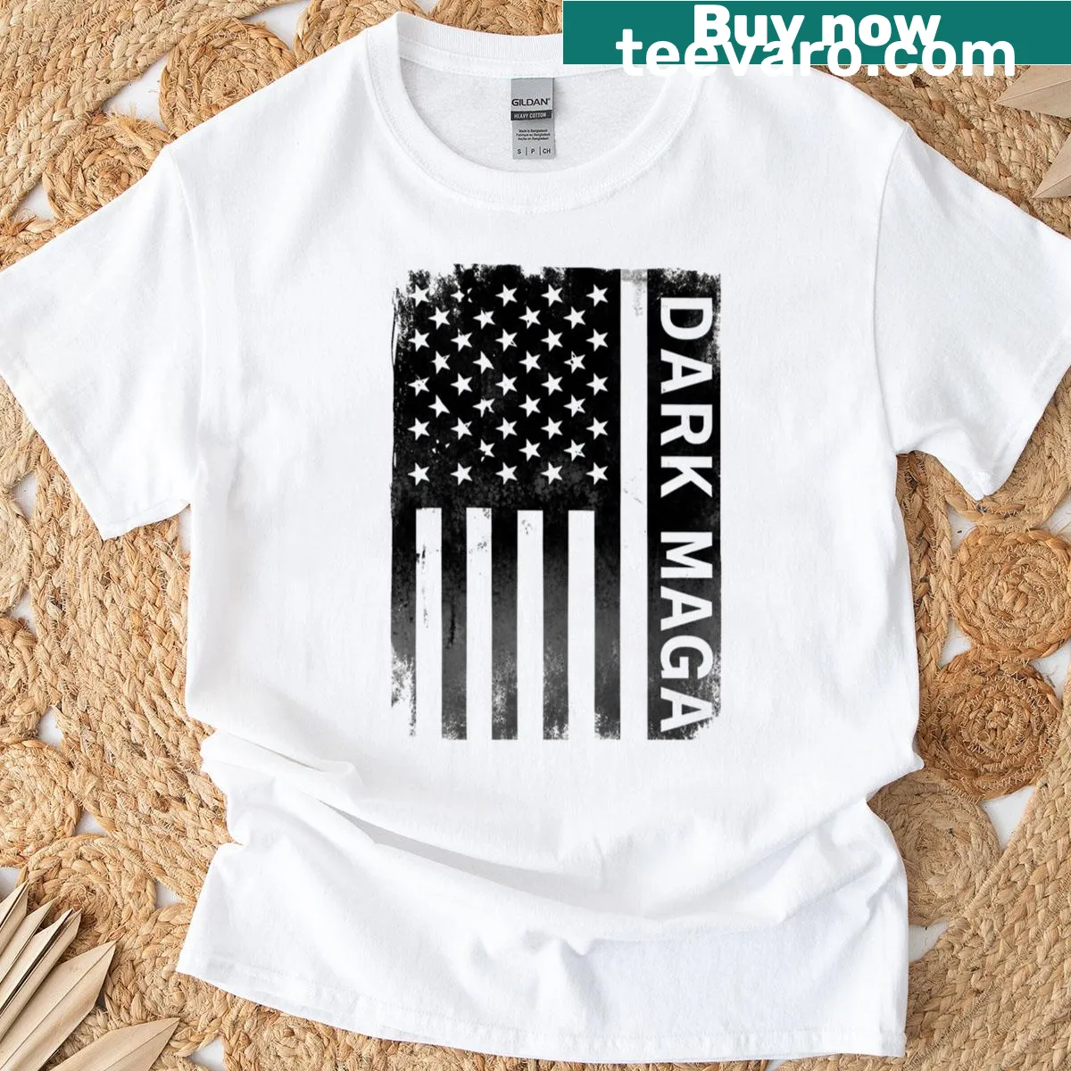 Vintage-style Dark Mage graphic with USA flag elements — on a men's t-shirt