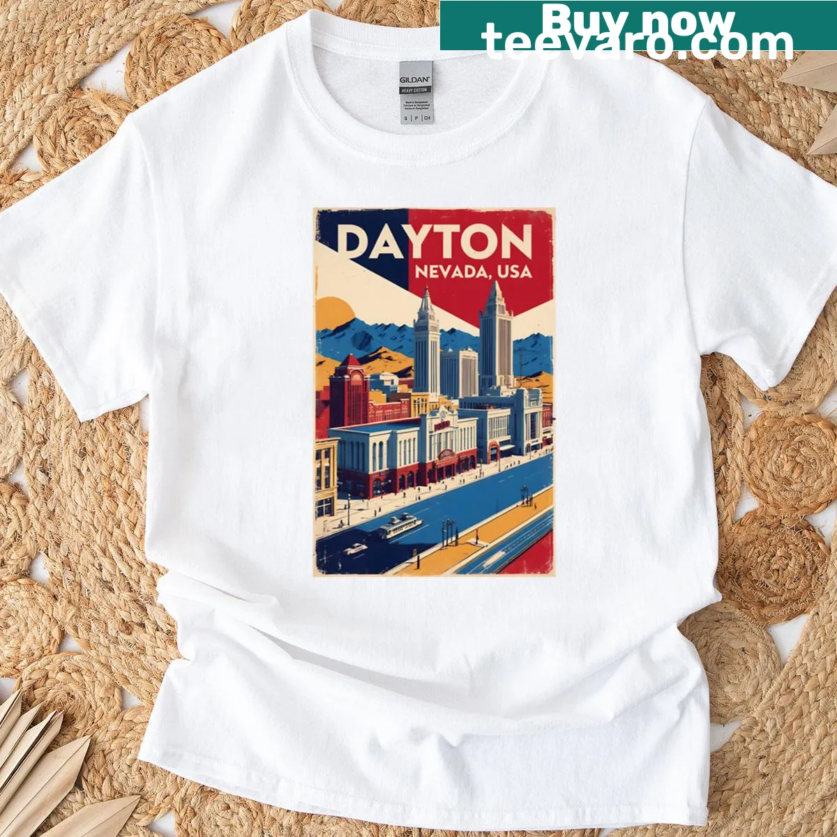 Vintage Dayton Nevada graphic on an oversized T-shirt — on a men's t-shirt