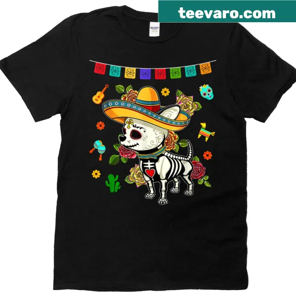 La Catrina and dog design on Day of the Dead T-shirt