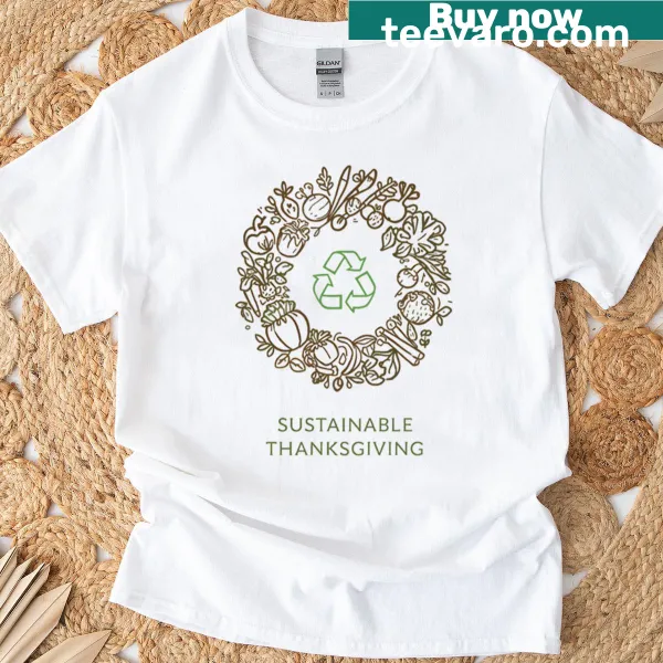 Line art Thanksgiving wreath design on eco-friendly t-shirt