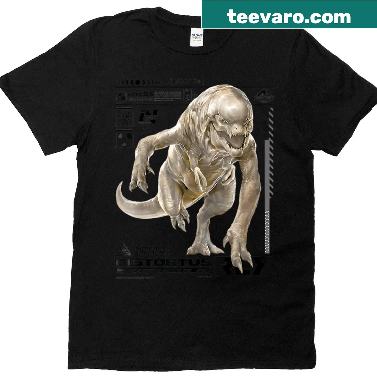 Limited edition T-shirt featuring Distortus Rex specimen illustration — on a men's t-shirt