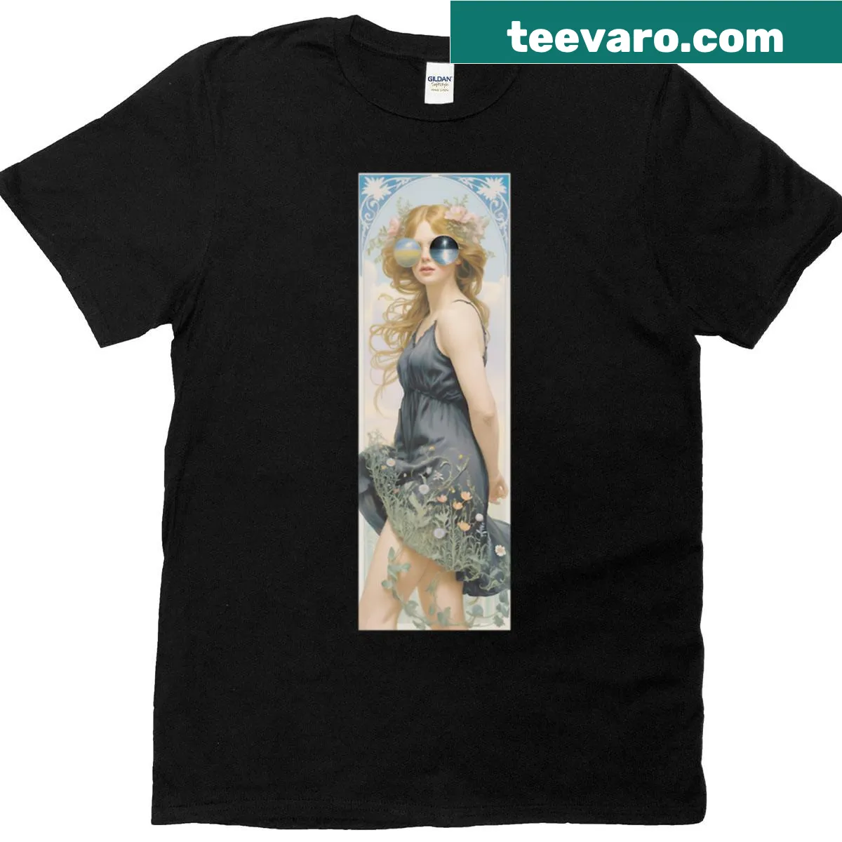 Limited edition t-shirt with dreamy floral visionary portrait — on a men's t-shirt