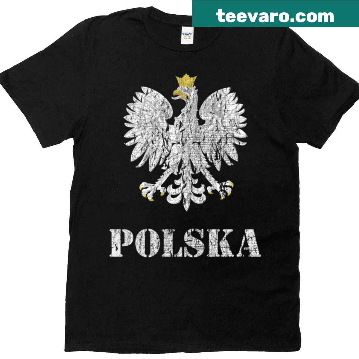 Vintage Polish Eagle T-shirt with distressed Polish flag design — on a men's t-shirt