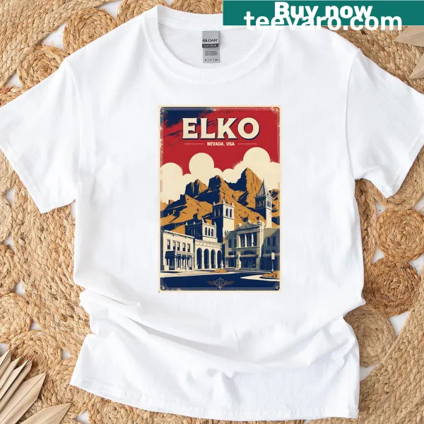 Vintage T-shirt featuring retro graphics of Elko, Nevada.