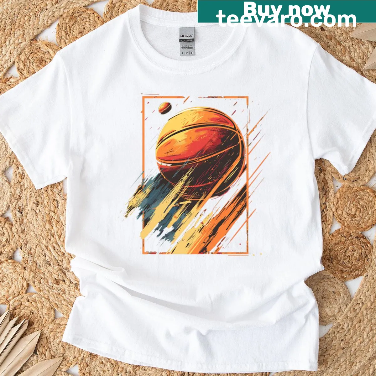 Retro grunge T-shirt with explosive basketball graphic — on a men's t-shirt