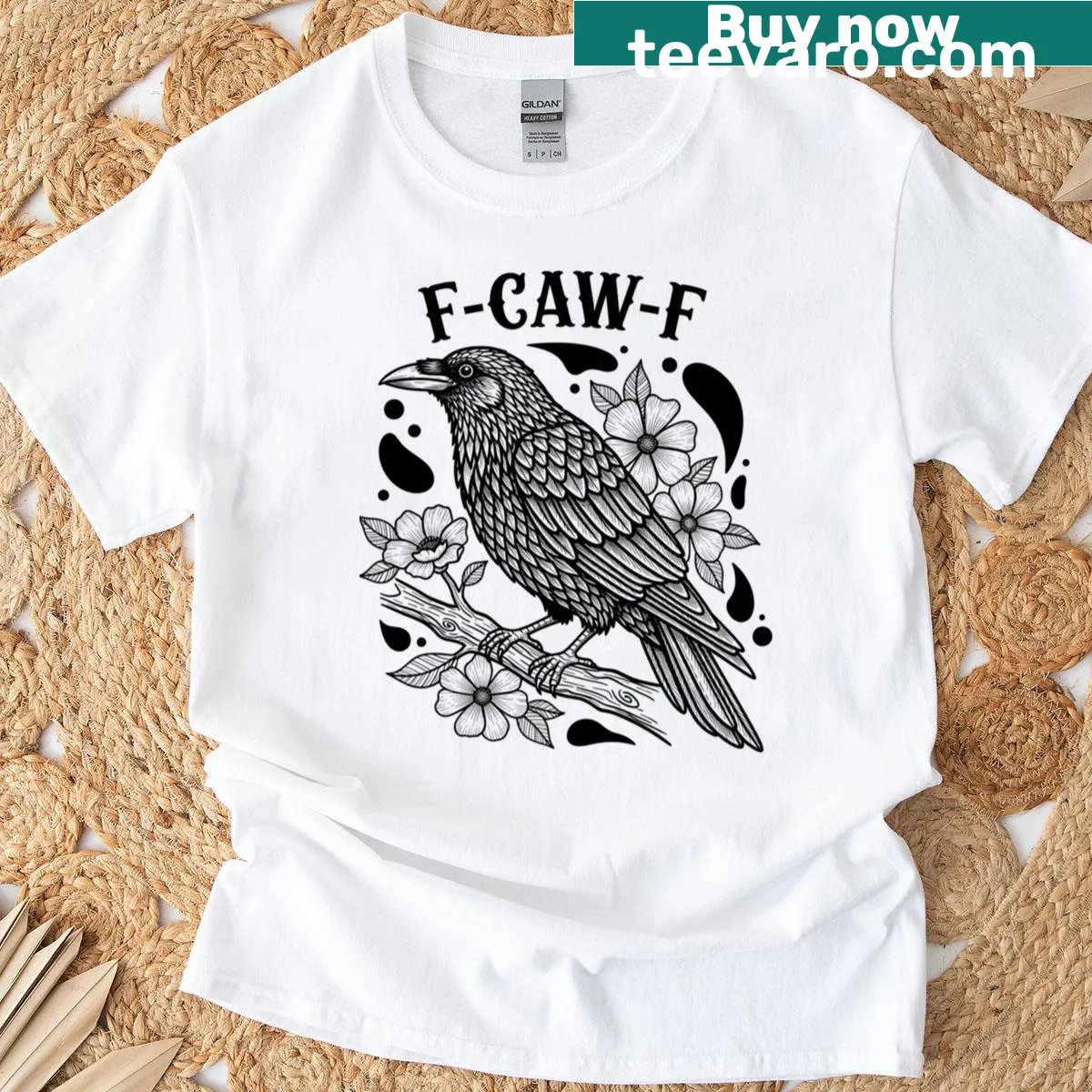 Funny Halloween-themed oversized t-shirt featuring a cartoon crow design — on a men's t-shirt