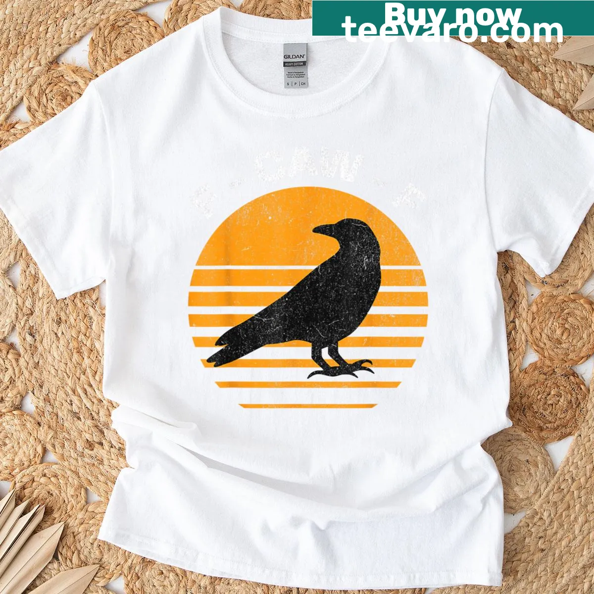 Retro T-shirt with a crow and humorous text — on a men's t-shirt