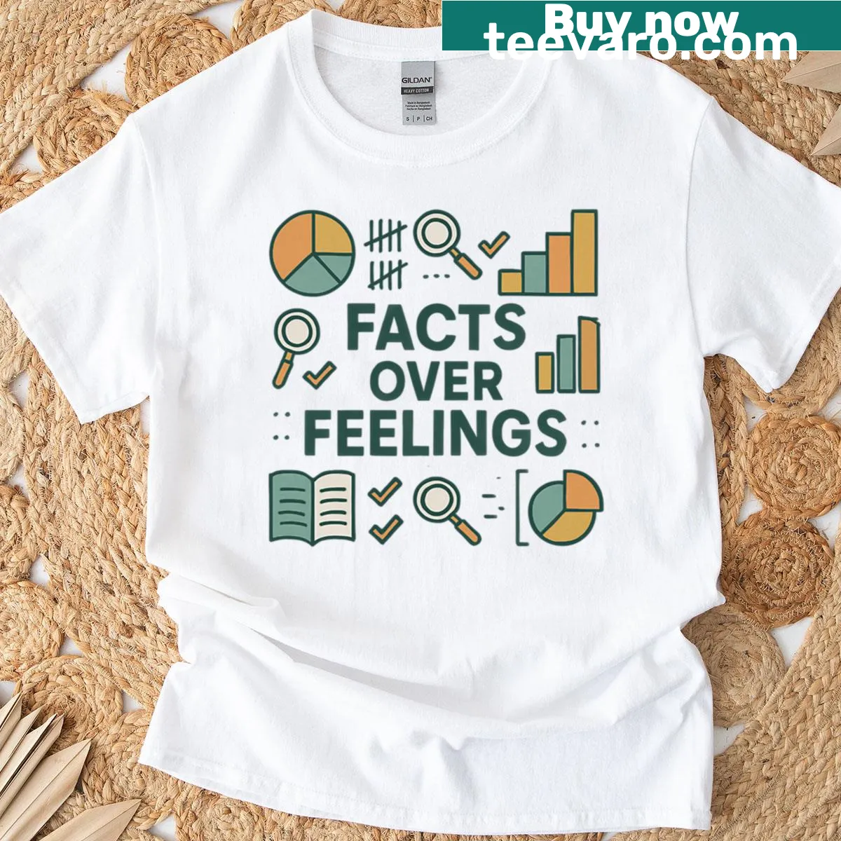 Vintage retro T-shirt with an infographic design promoting facts over feelings. — on a men's t-shirt