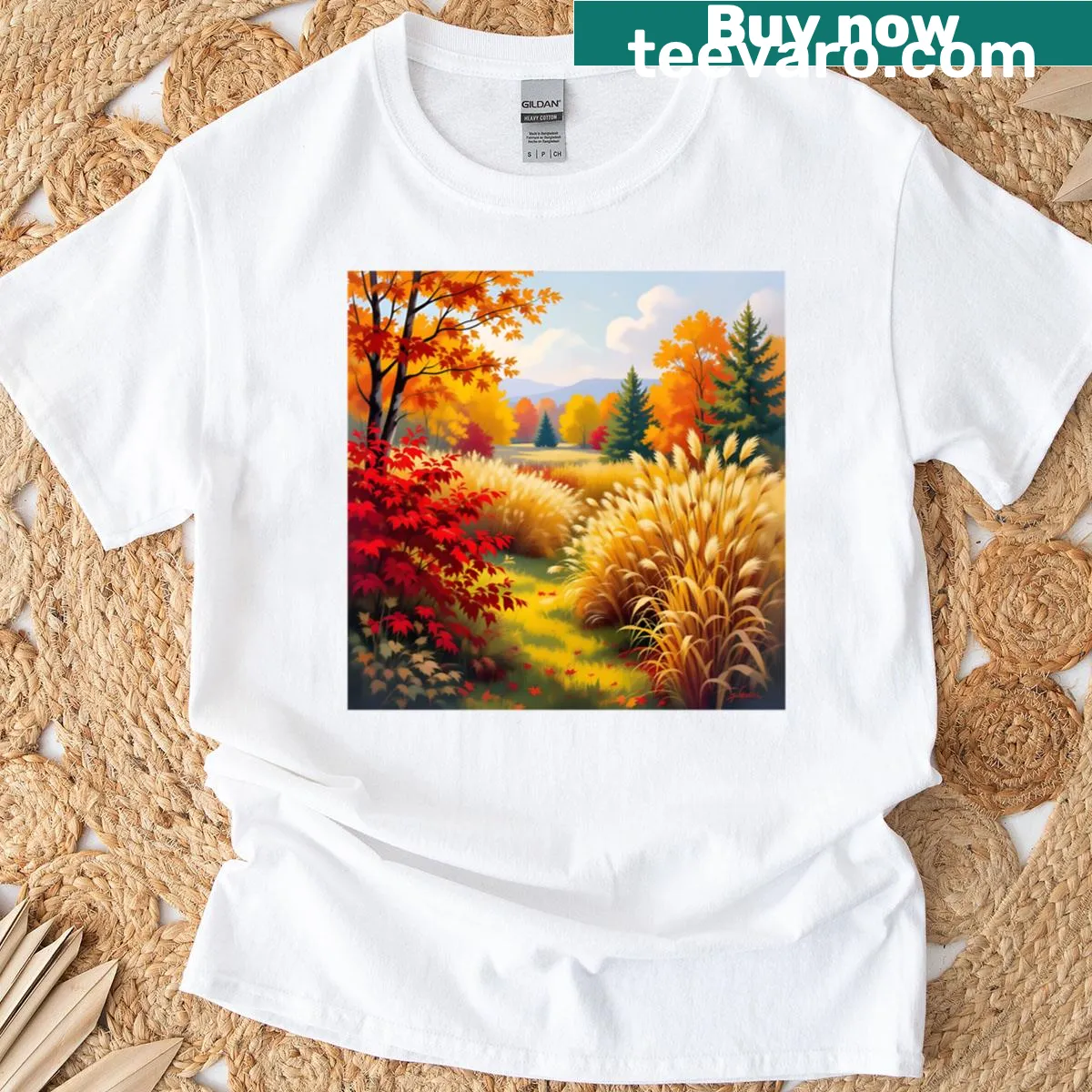 Design inspired by the fall season on a premium t-shirt — on a men's t-shirt