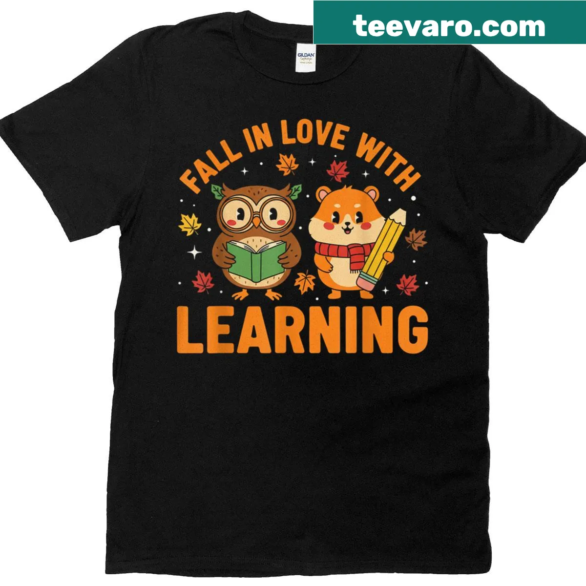Vintage teacher T-shirt with an owl and hamster illustration — on a men's t-shirt