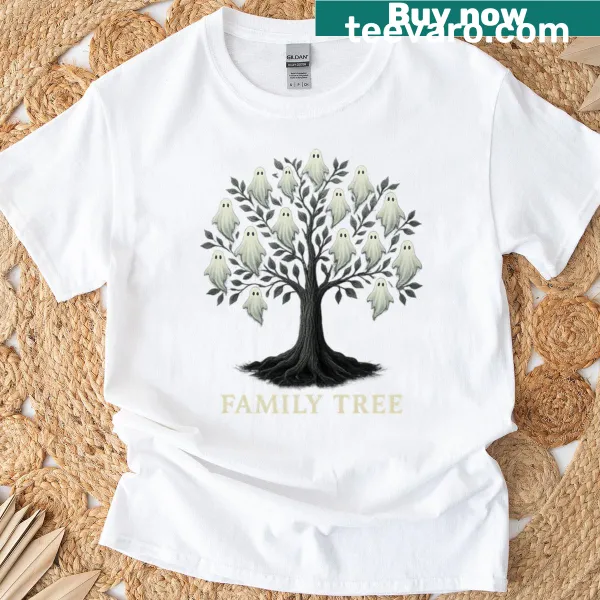 T-shirt with a monochrome family tree design