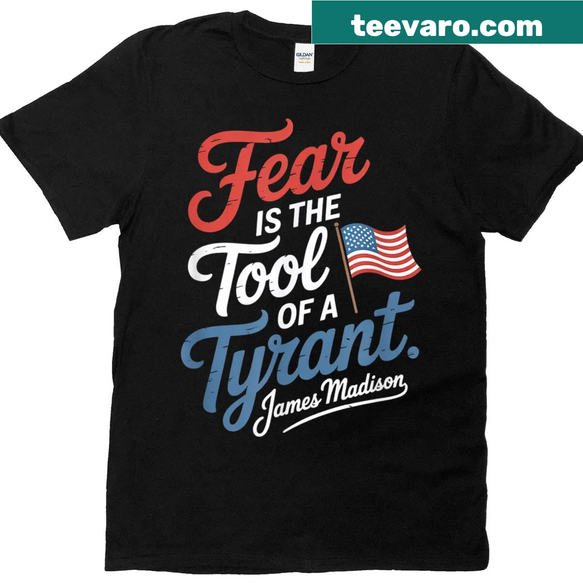 Patriotic t-shirt featuring a message about tyranny and freedom — on a men's t-shirt