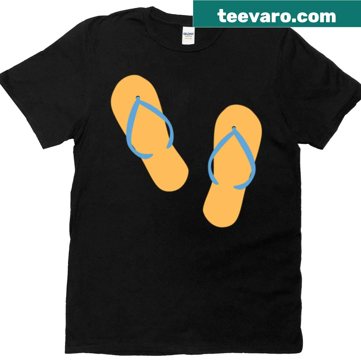 Typography graphic focusing on flip flops on a t-shirt — on a men's t-shirt