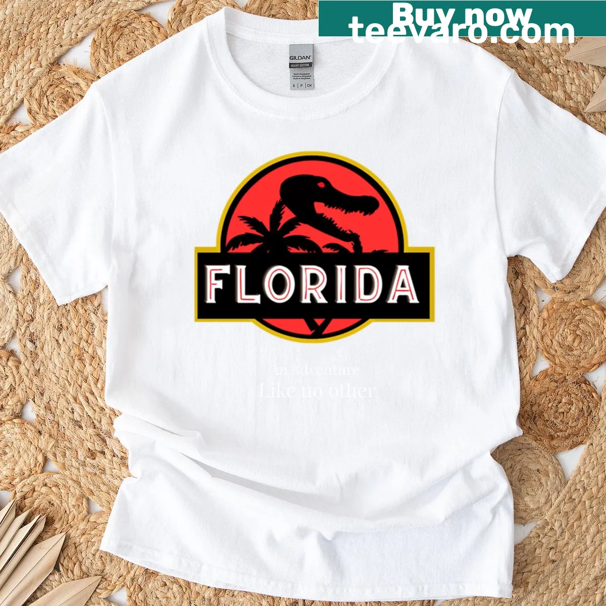 T-shirt featuring the phrase 'Florida An Adventure Like No Other' — on a men's t-shirt